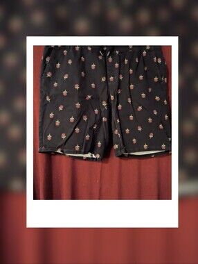George Men’s Large 36-38 Black Red Rose Floral Drawstring Shorts